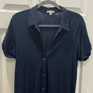 Standard James Perse Womens Roll Cuff Button Shirt Dress Navy Blue Size 3 (large
